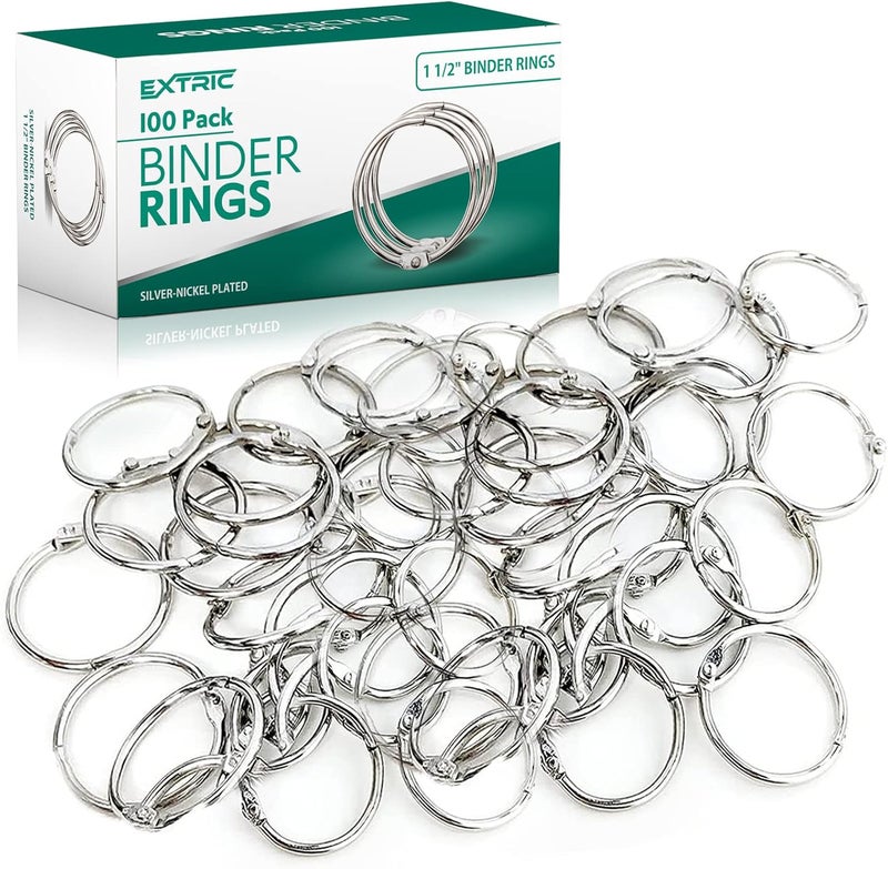 EXTRIC Loose Leaf Binder Rings 1 1/2 Inch, Metal Book Rings for Index Cards 100 Pack, Heavy Duty Nickel Plated Great for Flashcards, Home, School and Office - Image 1